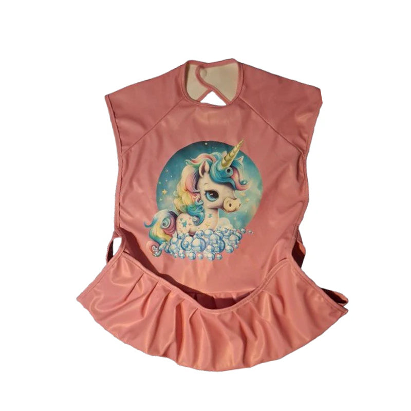 Girls Unicorn Bib Shirt – Built-In Food Catcher